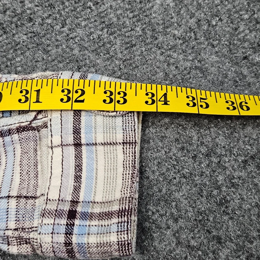 Free People Plaid Denim Back Shirt Medium Cream Blue‎ Patchwork Grunge 2010s